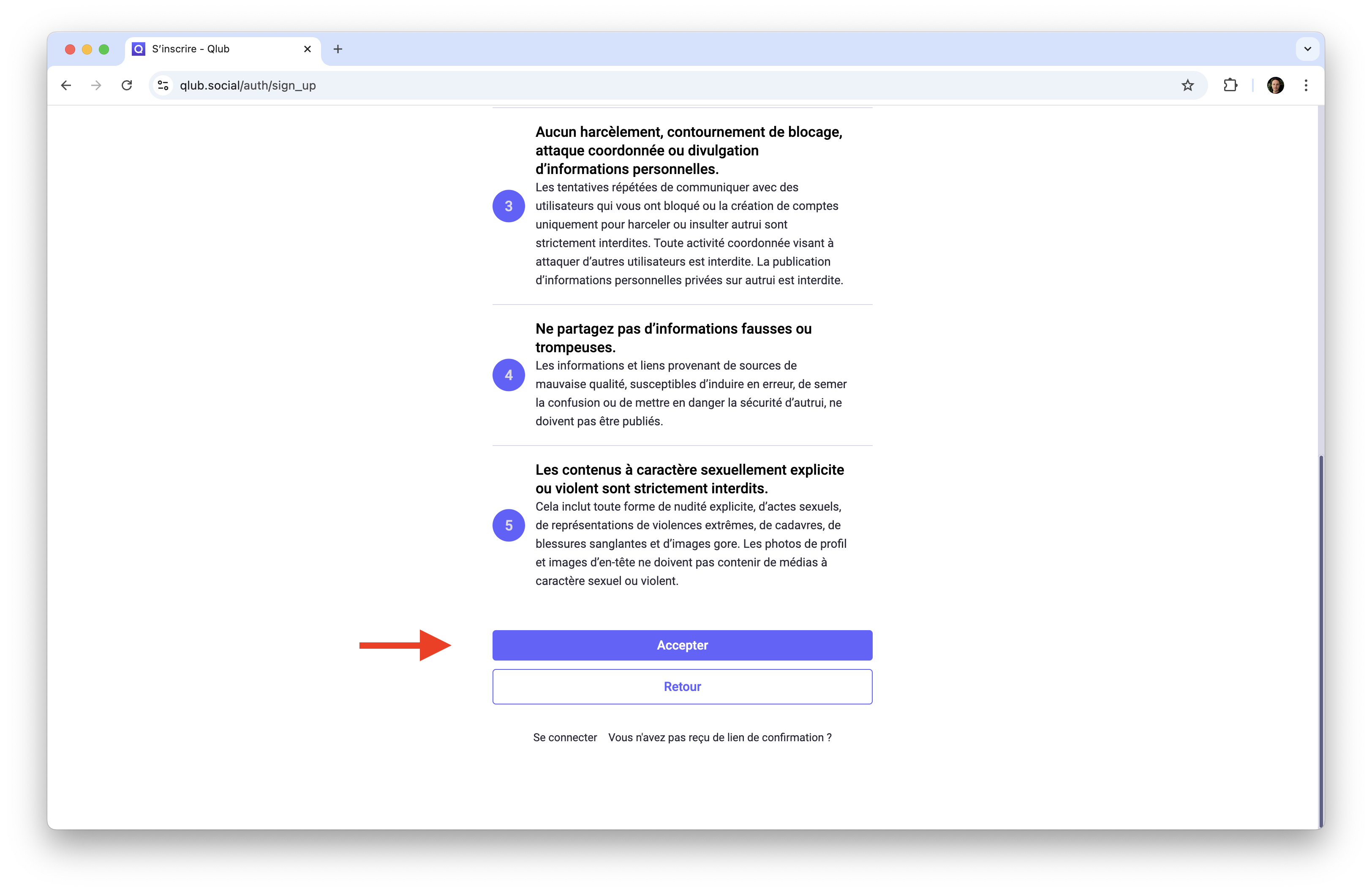 Règles de la communauté - Bouton d'acceptation