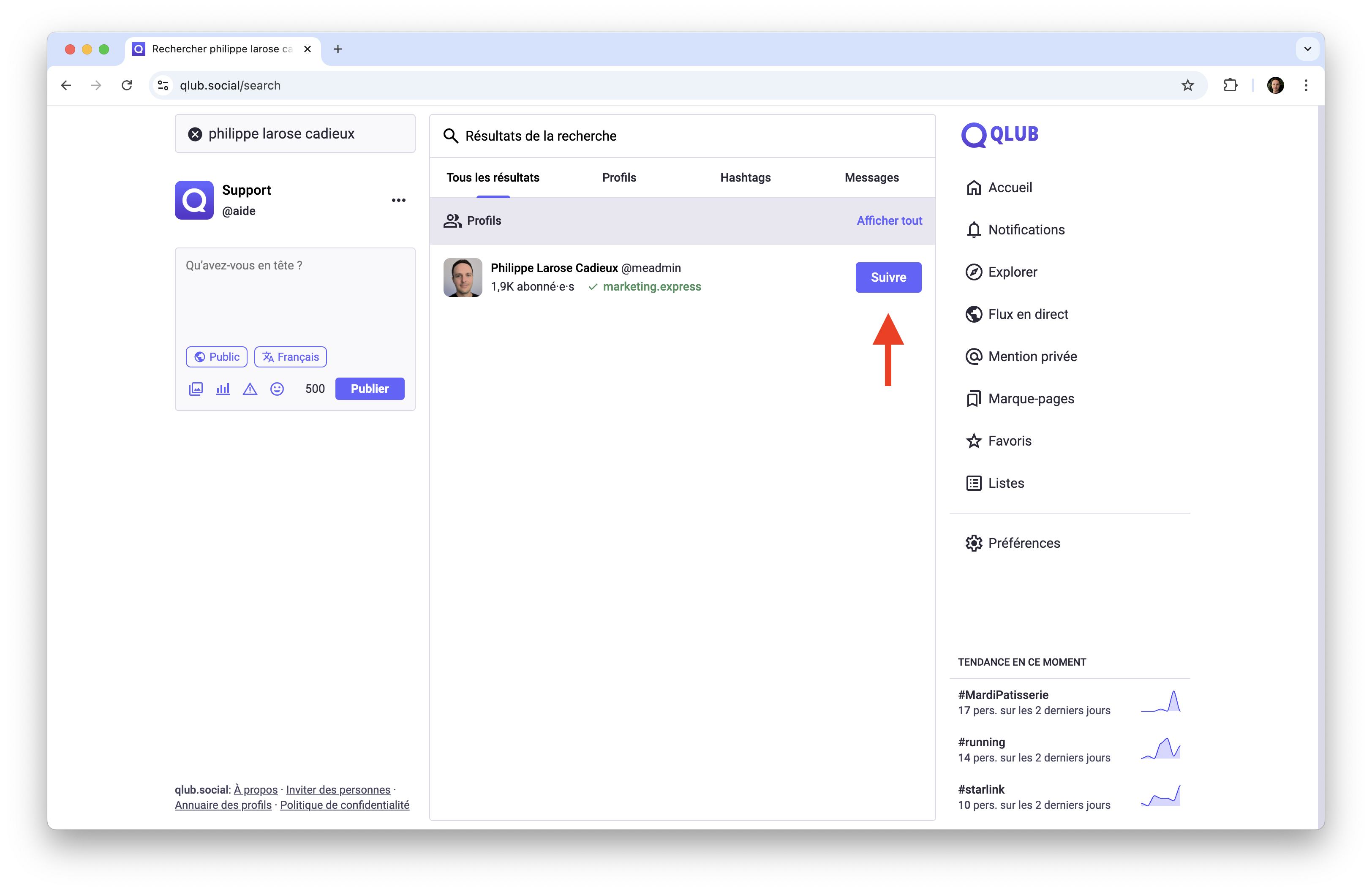Interface de recherche d'utilisateurs