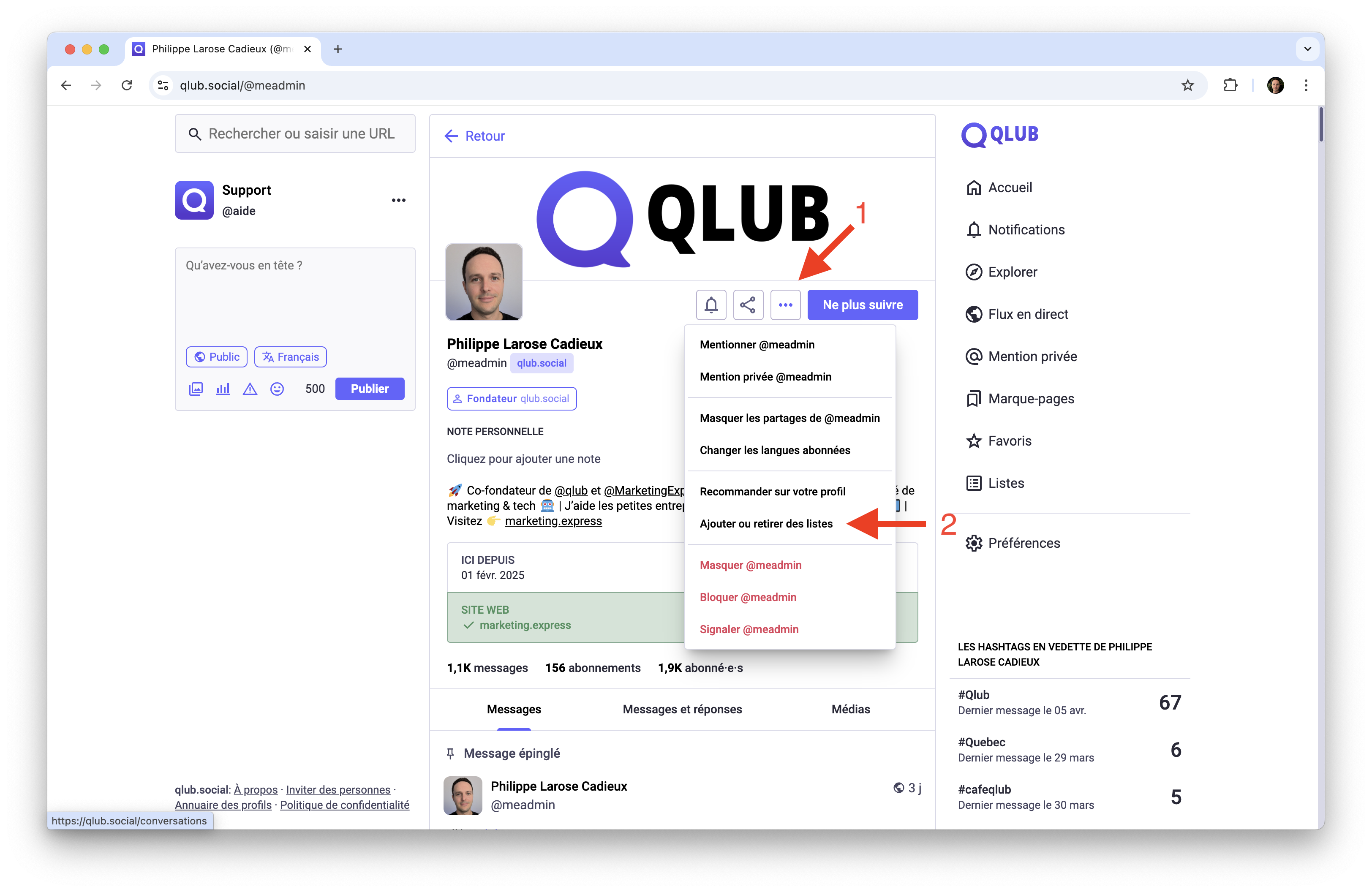 Accéder aux options de liste