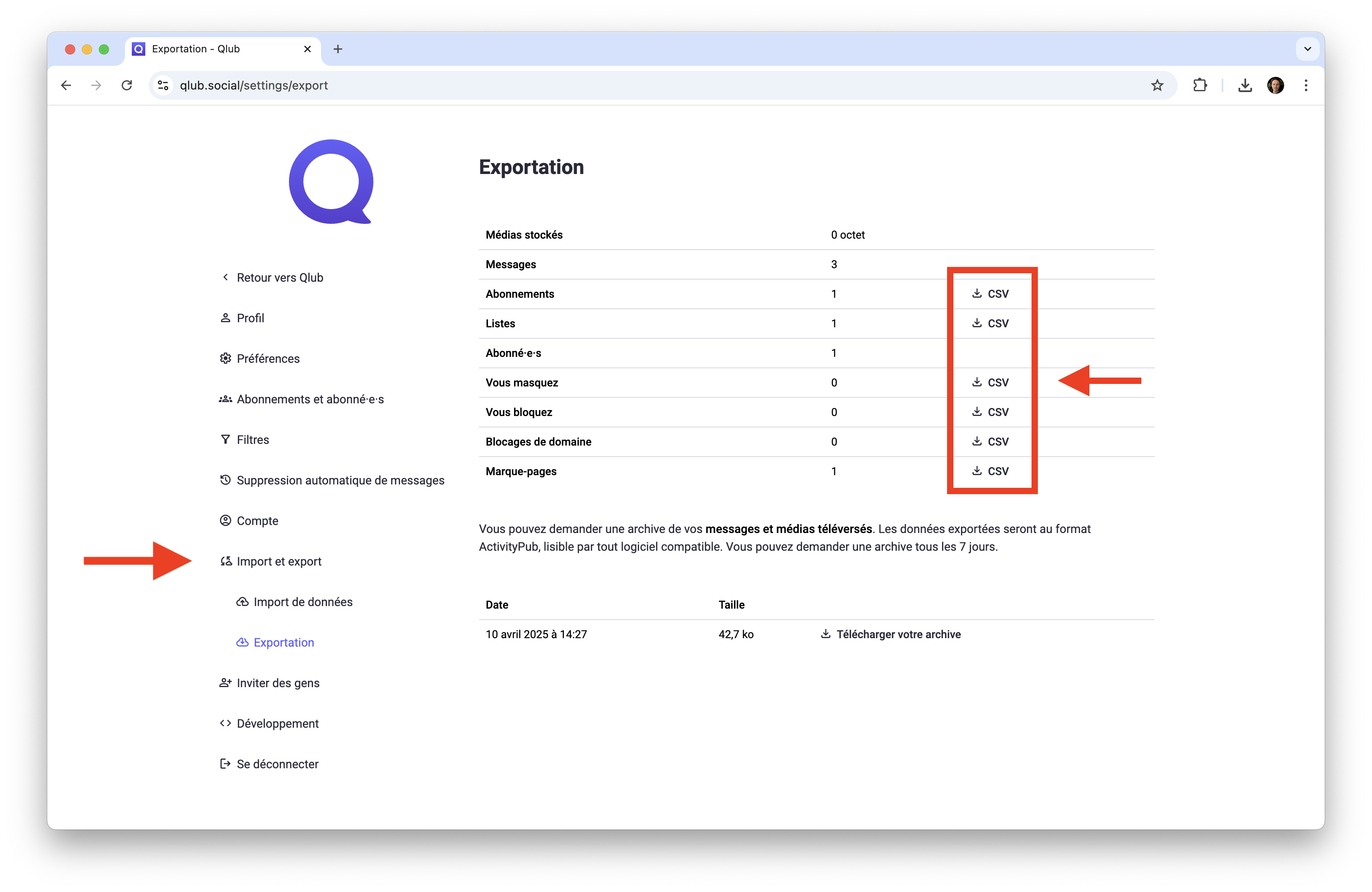 Sauvegarde des fichiers CSV